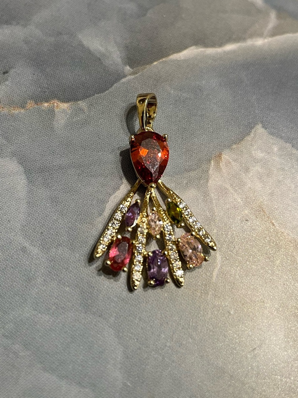 Gold-Tone Multicolor Gem Teardrop Pendant - Elegant Women’s Jewelry